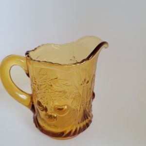 Vintage amber glass milk pitcher creamerLG Wright cherry /cherries pattern